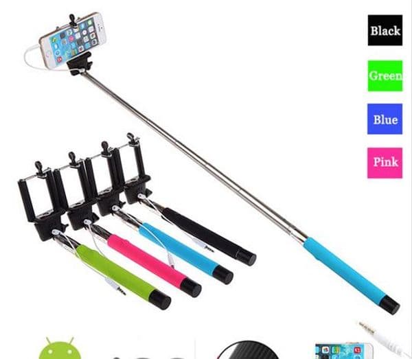 Z07-5S Cable Take Pole wired Selfie Stick Extendable Handheld with Groove Monopod Built-in Shutter and Clip for Smart Phone Android