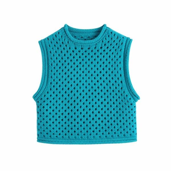 Casual Women O Neck Hollow Out Vest Spring-autumn Fashion Ladies Vintage Loose Female Short Knitted Sweater Top 210515