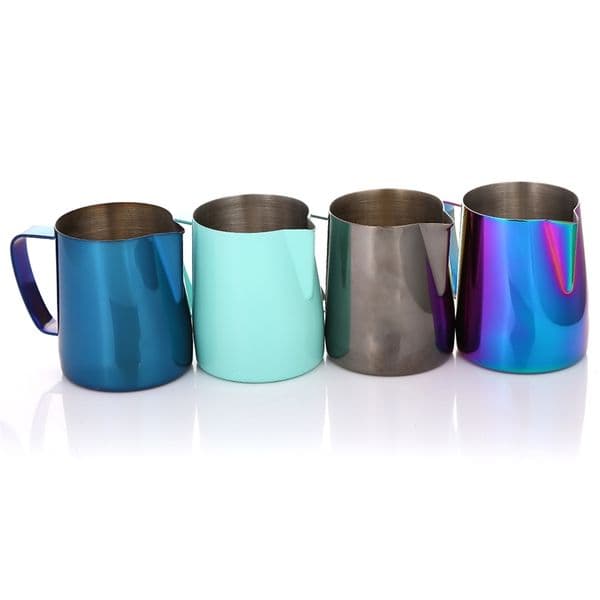 Realand 12/20oz Rainbow Multicolor Stainless Steel Latte Art Espresso Coffee Milk Frothing Pitcher Cobalt Blue Titanium Grey 210408