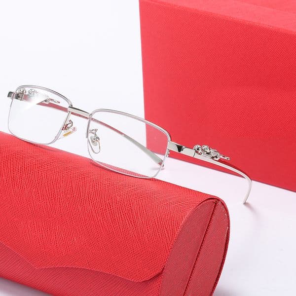 fashion sunglasses frames brand designer glasses man woman silver Metal Eyeglasses optical C Decor Big panther half frame Eyewear Mens Women Sunglass 55-18-143mm