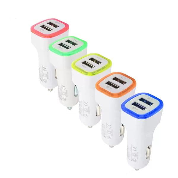 Universal LED Dual USB Car Charger NOKOKO Vehicle Portable Power Adapter 5V 2.1A for iPhone 13 12 X Pro Max 8 7 Plus and Samsung S21 S20 S10 S9 S8 Note 8 OPP package lightning