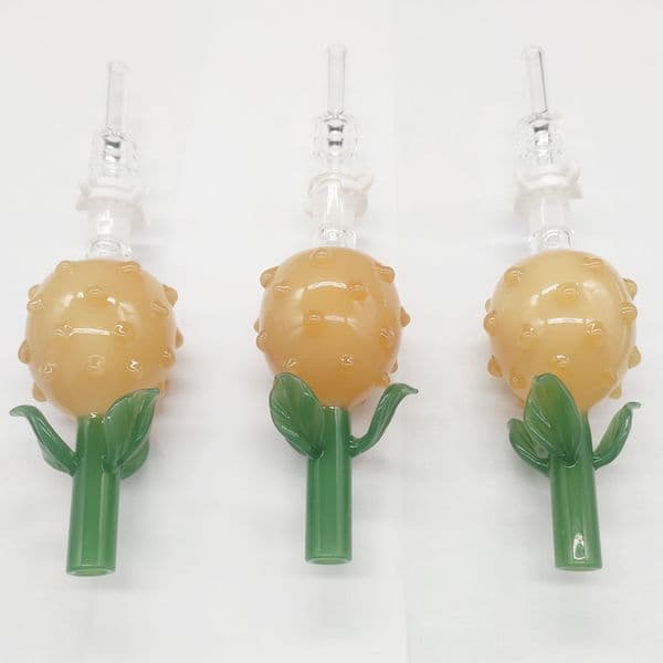 DPGHS028 4.5 inch Smoking Pineapple Design Glass Collectar Kit Straw with 10mm quartz tip and Plastic clip