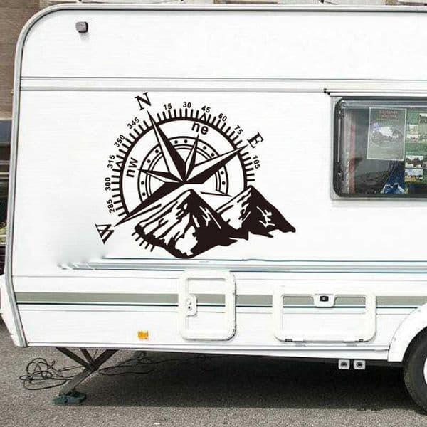 Camper RV Compass Mountains Truck Car Sticker Adventure Travel Camping Vehicle Decal Bedroom Vinyl Home Decor 210705