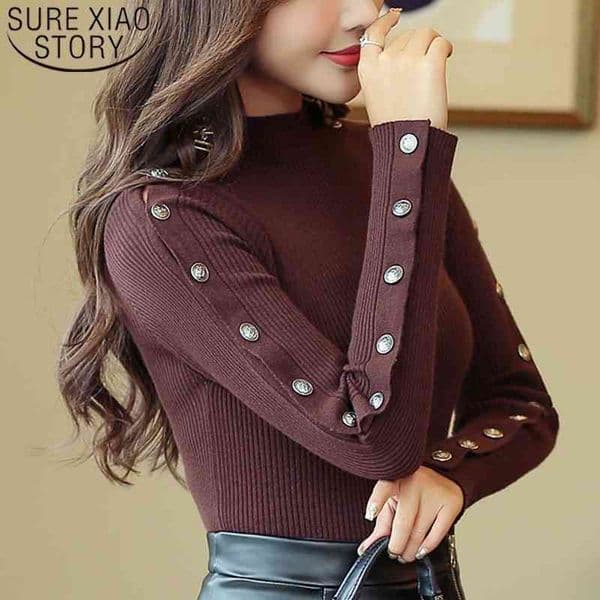 Fashion Winter Sueter Mujer Invierno Turtleneck Knit Women Solid Pullovers Button Green Sweater 5119 50 210415
