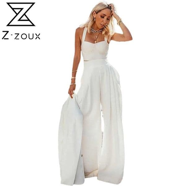 Women Pant Sets Wrapped Suspender Vest High Waist Loose Casual Wide Leg Pants Sexy Two Piece Plus Size 2Piece Suits 210513