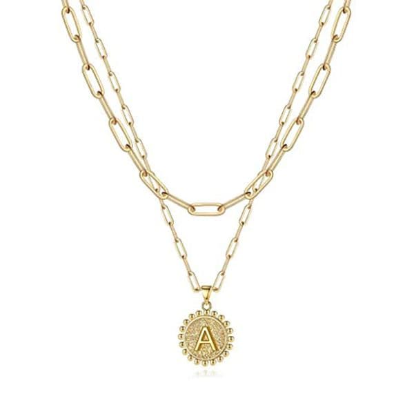 Dainty Layered Initial Necklace Women 14K Gold Plated Pendant Paperclip Chain Chains Simple Cute Hexagon Letter Pendant Initials Choker