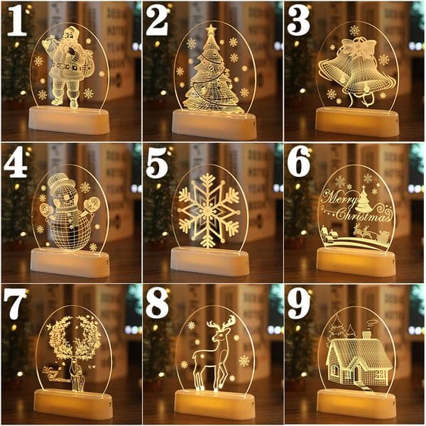 Christmas Santa Claus Acrylic 3D Night Lights For Kids Bedroom Decor Nightlight Garland Gift Xmas USB or Battery Powerd Night Lamp