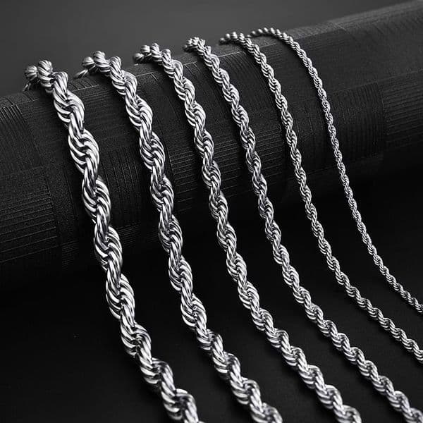 Stainless Steel Rope Chain Necklace 25mm Never Fade Waterproof Choker Necklaces Men Women Hip Hop Jewelry 316L Silver Chain