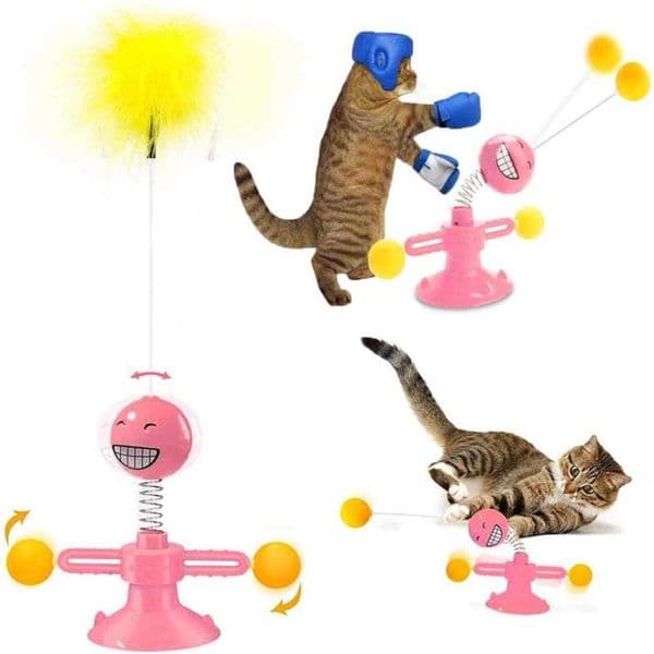 Interactive Tumbler Cat Ball Toy Feather Teaser Turntable Puzzle Training Toys Goods for Cats Pets Kitten Play Games Accessories 210929