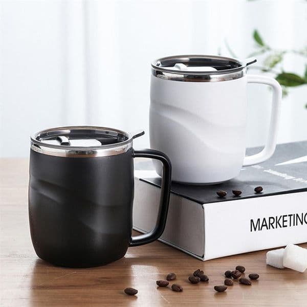 Black Stainless Steel Insulated Coffee Mug With Sliding Lid Vacuum Travel Mug With Handle Camping Flask For Hot Cold Drinks