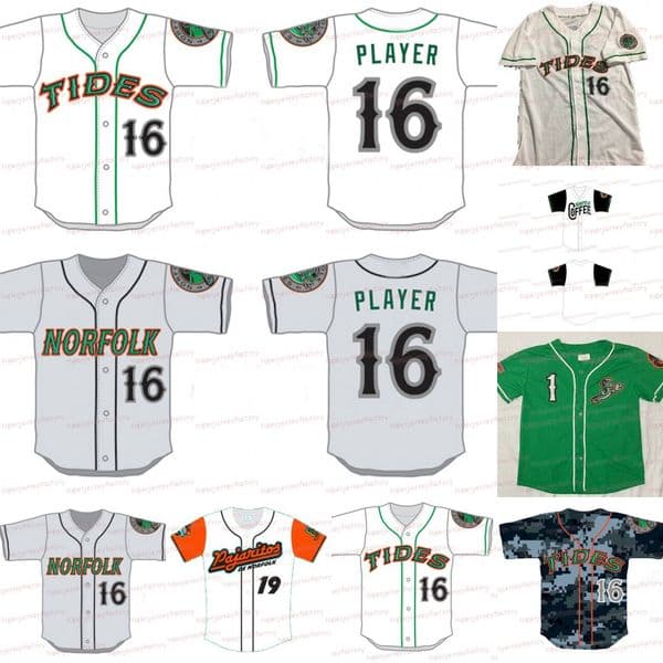 Baseball Jerseys Norfolk Tides Minor League Stitched Baseball Jersey Custom 100% Embroidery White Grey Green Shirts Stitched