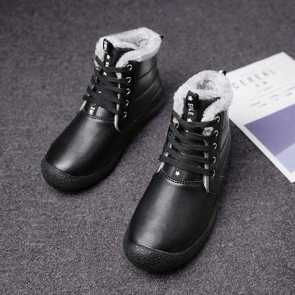 Thick PU Plush Keep Warm Men Snow Boots Anti Skidding Leather Shoes Comfy Winter Boot Durable Outsole u5IO#