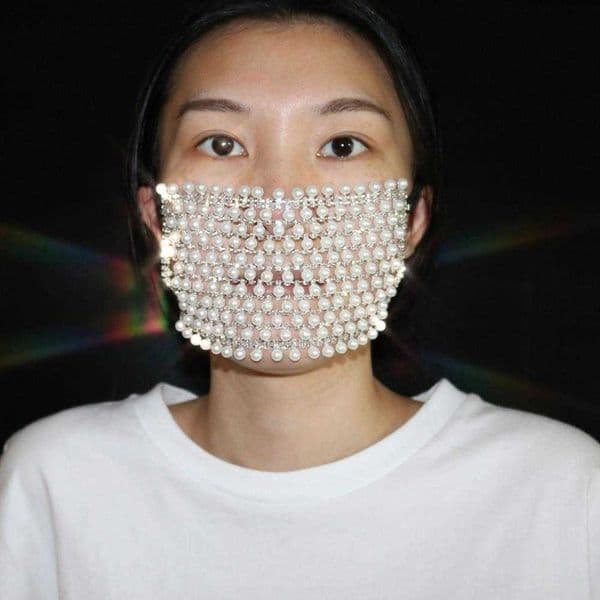 2020 Shiny Rhinestone Pearl Face Mask Decorations for Women Bling Elasticity Crystal Cover Face Jewelry Cosplay Decor Party Gift L260523