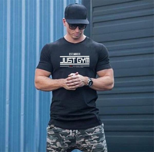 Muscleguys Fitness Mens Summer Sporting T Shirt Bodybuilding Muscle Male Short Sleeve Tshirt Cotton Tee Tops Just Gym Clothing 210421