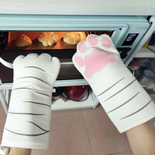 3D Cartoon Cat Paws Oven walls Long cats Bake Insulation Gloves Magnetron Heat resistant Antislip Kitchen gloves