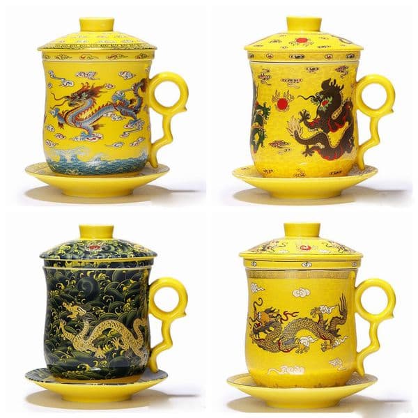 Chinese-style ceramic dragon and phoenix classic water cup Chinese antique art boutique Long Feng Chengxiang