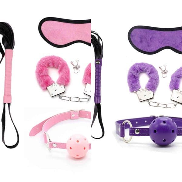 Bondages 4PCS Black Ball Gag Furry Handcuffs BDSM Whip Eye Mask for Cosplay Adult Sex Toy Couples Kit 1122