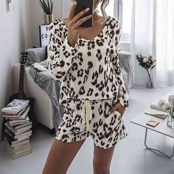 Summer Set Leopard Women Lounge Pajama Wear Casual Spring Pyjamas Sleepwear Ladies Home Suit Female Pajamas Top Pants 1 set 210809 Y260603
