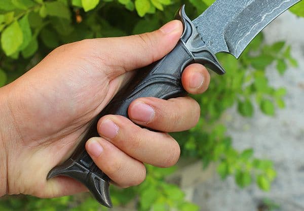 High End Outdoor Survival Straight Knife Damascus Steels Blades Ebony + Steel Head Handle Fixed knife Blade Knives With Leather Sheath