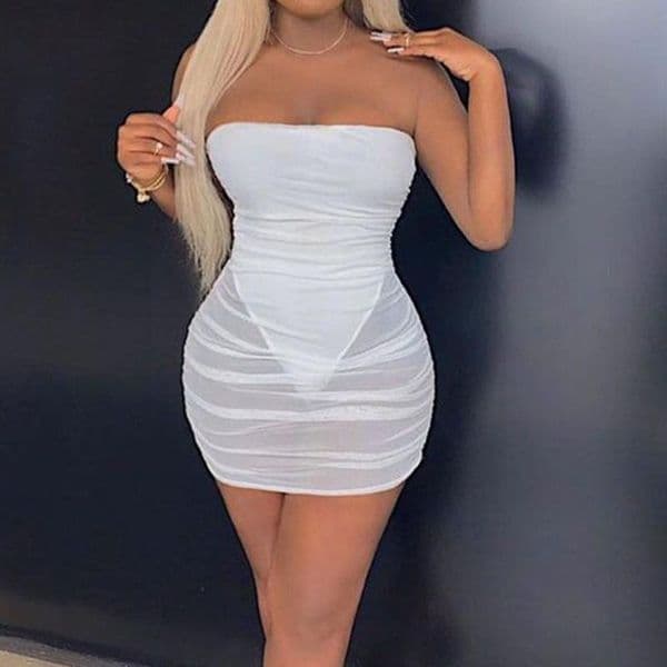Casual Dresses 2021 Ladies Party Sleeveless Strapless Bodycon Sexy Mini Dress Women Black Transparent Mesh Backless Pencil