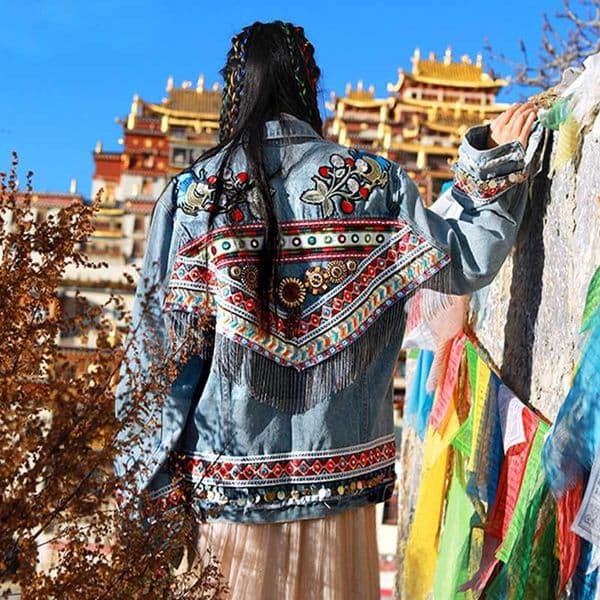 Inspired Denim jacket women TRIBAL EMBELLISHED DENIM JACKET coat bohemian gypsy bomber jacke female outwear chaqueta 210412