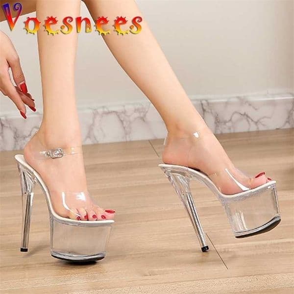 Girls Shoe for Party Club Stripper Heels Women Shoes Platforms High Sandals Clear Sexy Pole Dance 20cm Plus Size 211101