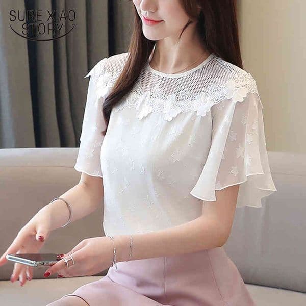 Arrival Short Sleeve Solid Tops Summer Chiffon Blouse Women Office Lady Loose Pullover Shirt Chemisier Femme 8613 50 210415