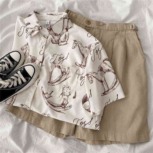 Summer Fashion Short Set Women Casual Sleeve Shirt + High Waist Wide Leg s Matching Twinset 210714