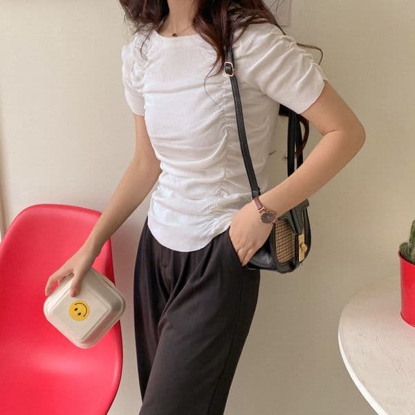 Chic Vintage Summer Pleated Women Pullovers Minimalist Casual Fashion Tee Solid Loose All-Match Knitted T-shirts 210421