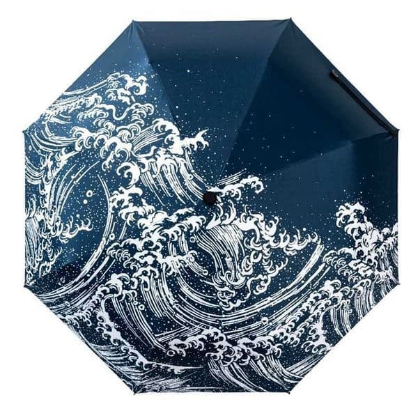 Japanese Kanagawa Surfing Three Folding Umbrella 8Rib Wind Resistant Frame For Women Waterproof Pencil Travel Umbrella 211124