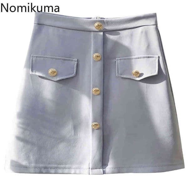Nomikuma High Waist Women Mini Skirt Korean Buttons Causal A-line Skirts New Spring Fashion Elegant Faldas Mujer 6E817 210427