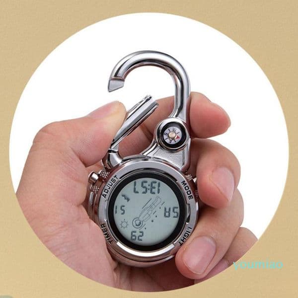 Outdoor Gadgets Digital Carabiner Watch Anti-oxidation Anti-vibration Anti-scratch Backpack Belt Pocket Clip Sports Multi-function