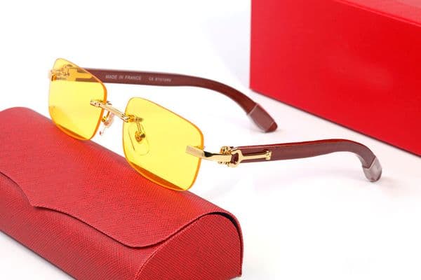 Luxurious Polarized Designer Sunglasses Womens Mens C Decoration Frameless Sunglass Yellow Lenses UV400 Buffalo Horn men glasses outdoors Traveling Eyeglasses