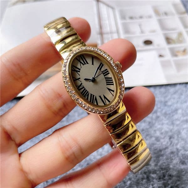 Fashion Brand Watches Women Girl Crystal Oval Arabic Numerals Style Steel Metal Band Beautiful Wrist Watch C61