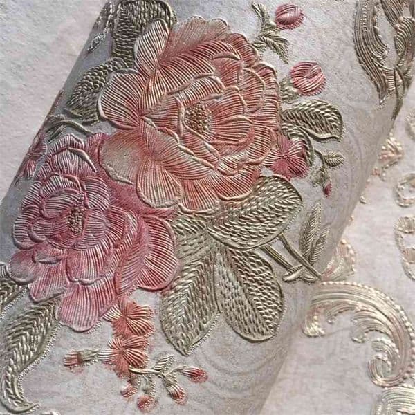 Beige Pink Floral Emboss Wallpaper Roll 3D Flower Damask Paisley Background Wall Paper Home Decor Bedroom Living Room Decoration 210722
