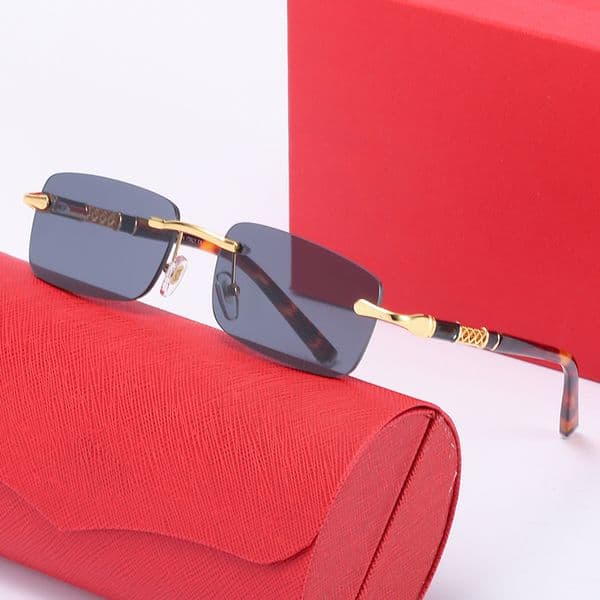 Luxury Fashion Men Pilot Sunglasses Designer Glasses Leopard Head Composite Metal Rimless Optical Frame Sunshade Rectangle Square Gold Brand Eyewear for women