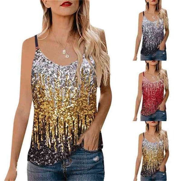 Summer Woman Top Tank Top Sexy Top Female Womens Sequin Tops Glitter Party Strappy Tank Vest Camis Ropa Mujer Tanktop 210401