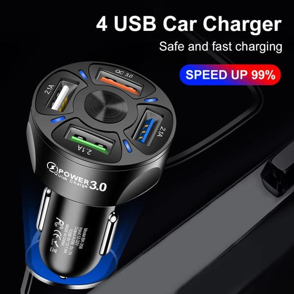 Universal 4 Ports USB Car Charger Quick Charge 3.0 Fast Cars Cigarette Lighter For Samsung Huawei Xiaomi iphone Mobile Phone Chargers Adapter