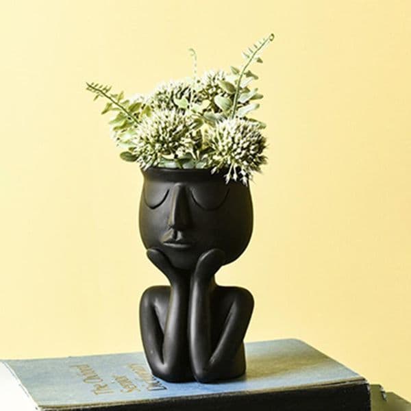 Nordric Style Human Think Face Ceramic Home Plants Flower Storage Pot Vase Planter Tabletop Decoration Y0314