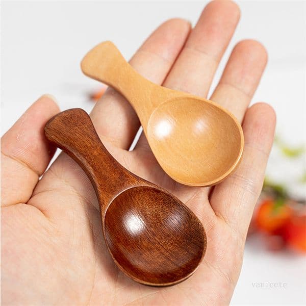 Mini Kitchen Spoons Small Wood Tea Coffee Scoop Salt Spice Seasoning Spoon Short Handle Wooden SpoonDinnerware Accessories ocean shippingZC261