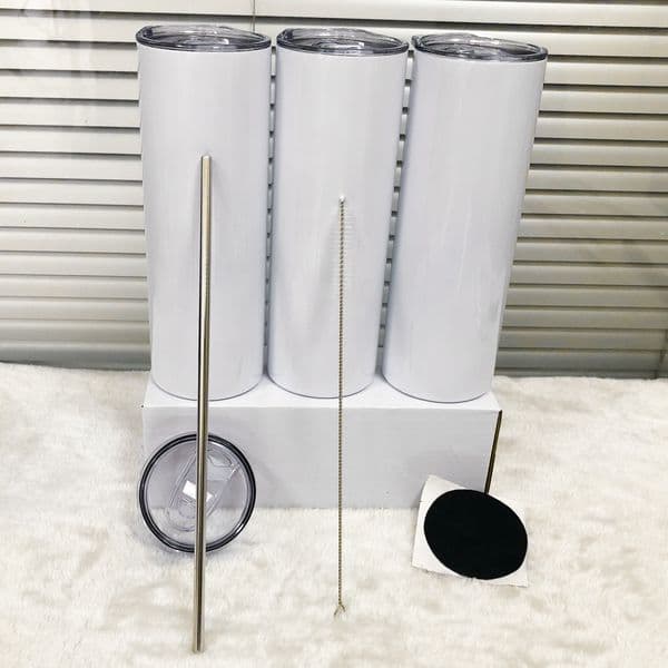 2026 STOCK 20Oz Sublimation Straight Tumblers Blank White Slim Stainless Steel Cups 20 Oz Vacuum Insulated Double Walled Mugs And Plastic Straw Free Shipping Sh