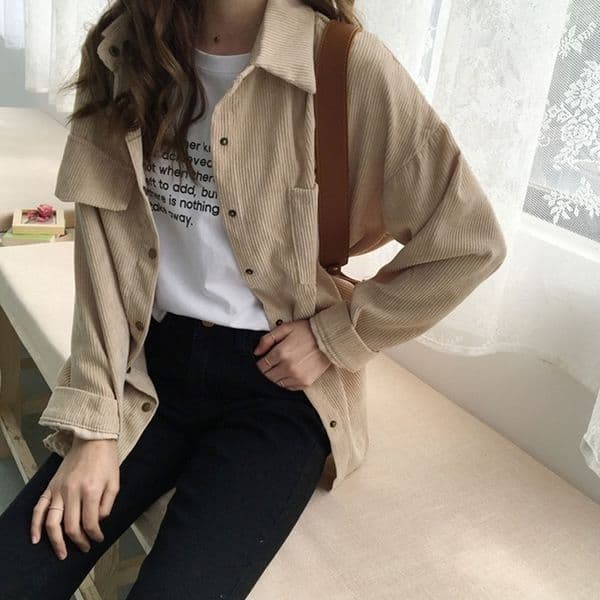 Women's Shirt Work Plus Size Boyfriend Button Blouse Woman Shirts Casual Long Sleeve Korean Fashion Clothing Corduroy Shirts 210410