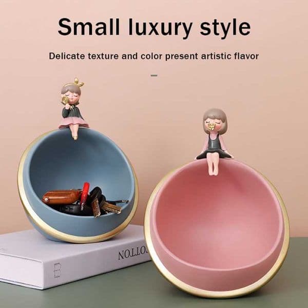 INS Blowing Bubble Girl Table Storage Tray Decorative Top Adornment Lovely Fairy Container Desktop Box for Jewelry Stationery 210804