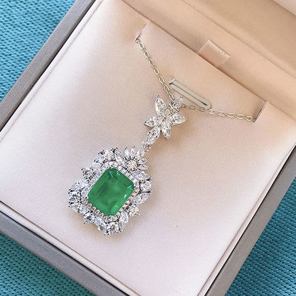 OEVAS 100% 925 Sterling Silver 9*11mm Synthetic Emerald Pendant Necklace For Women Sparkling High Carbon Diamond Fine Jewelry