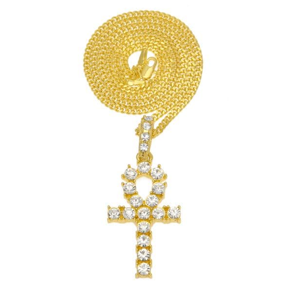 New Arrival Egyptian Ankh Key Of Life Pendant Necklace Gold&Silver Color With Bling Rhinestones Fashion Vintage Hip hop Jewelry