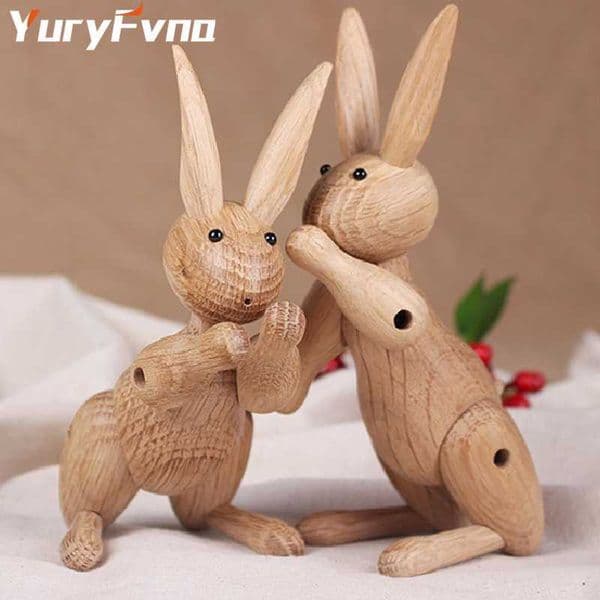 YuryFvna Nordic Danish wood carving Miss Rabbit statue joint puppet decoration home living room Decor accessories 210804