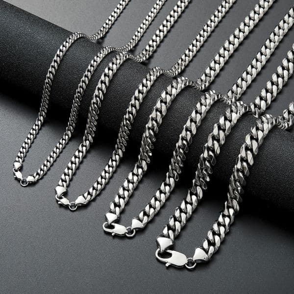 Stainless Steel Cuban Link Chain Necklace Silver Mens Necklaces Hip Hop Jewelry 6/8/10/12mm