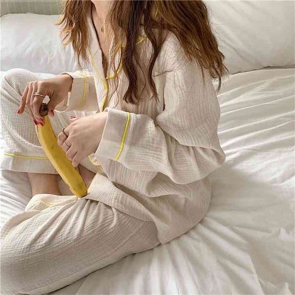 Home Suit Cotton Pajamas for Women Loungewear Long-sleeved Trousers Ladies Pajamas Suit Korean Style Long Pijamas Femme 210924