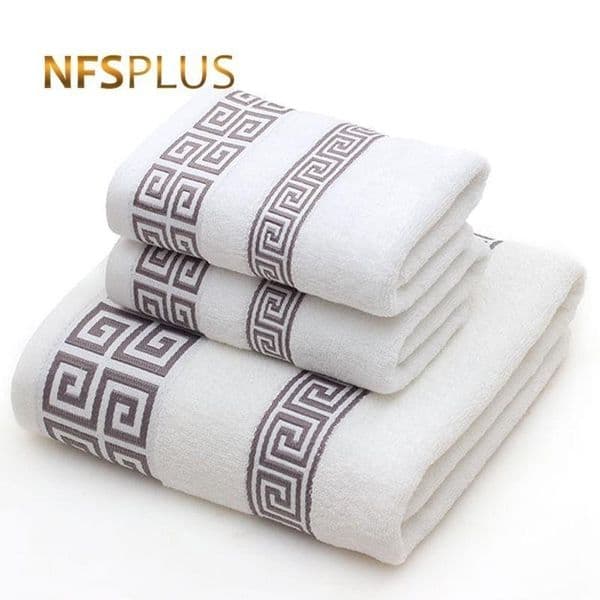 Spot goods Towel Cotton Set For Adults 2 Face Hand 1 Bath Bathroom Solid Color Blue White Terry Washcloth Travel Sports Towels