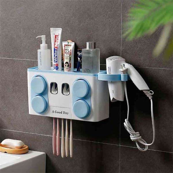 Wall Mounted Toothbrush Holder Automatic Toothpaste Dispenser Bathroom Storage Box Accessories Sets 210423